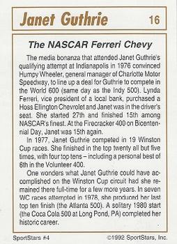 1992 SportStars Racing Collectibles #16 Janet Guthrie Back