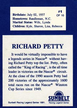 1991 Sunbelt Racing Legends #1 Richard Petty Back