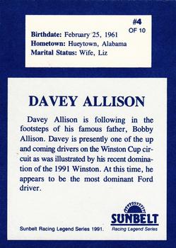 1991 Sunbelt Racing Legends #4 Davey Allison Back