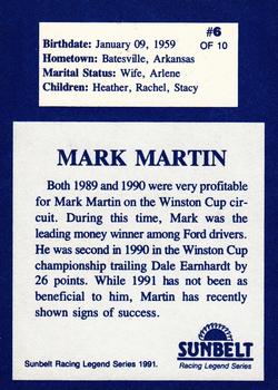 1991 Sunbelt Racing Legends #6 Mark Martin Back