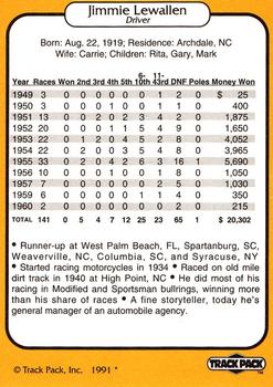 1991 Track Pack Yesterday's Heroes #15 Jimmie Lewallen Back