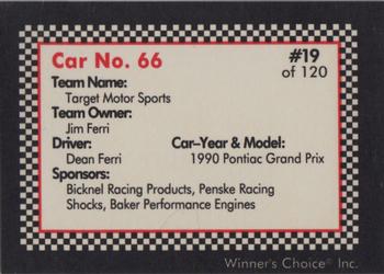 1991 Winner's Choice New England #19 Dean Ferri's Car Back