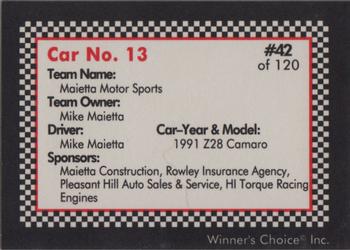 1991 Winner's Choice New England #42 Mike Maietta's Car Back