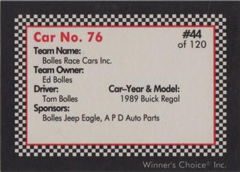 1991 Winner's Choice New England #44 Tom Bolles' Car Back