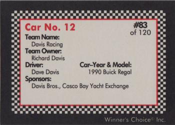 1991 Winner's Choice New England #83 Dave Davis' Car Back