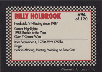 1991 Winner's Choice New England #94 Billy Holbrook Back