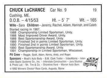 1992 Winner's Choice Mainiac #19 Chuck LaChance Back