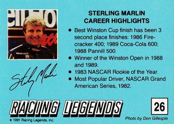 1991 Racing Legends Sterling Marlin #26 Sterling Marlin / Mike Beam Back