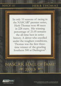 2013 Press Pass - NASCAR Hall of Fame Blue #NHOF 157 Herb Thomas Back