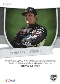 2012 Press Pass Fanfare - Autographs Silver #FF-JL3 Justin Lofton Back