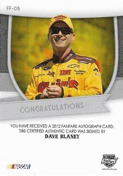 2012 Press Pass Fanfare - Autographs Red #FF-DB Dave Blaney Back