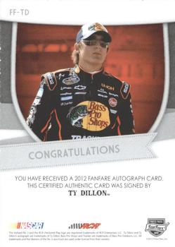 2012 Press Pass Fanfare - Autographs Red #FF-TD Ty Dillon Back
