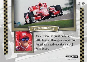 2012 Press Pass Legends - Autographs Gold #LG-SD Scott Dixon Back