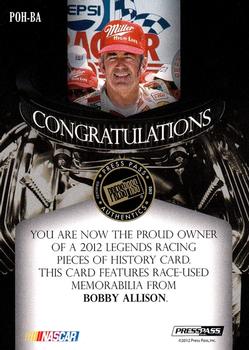 2012 Press Pass Legends - Pieces of History Memorabilia Silver #POH-BA Bobby Allison Back