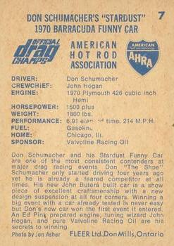 1971 Fleer AHRA Drag Champs Canadian #7 Don Schumacher Back