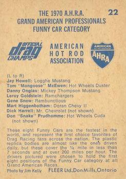1971 Fleer AHRA Drag Champs Canadian #22 Jay Howell / Tom McEwen / Danny Ongais / Leroy Goldstein / Gene Snow / Mart Higginbotham Back