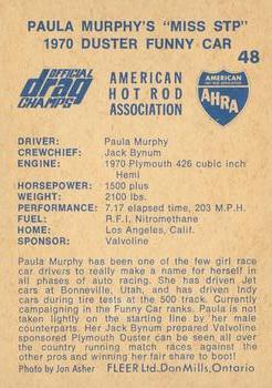 1971 Fleer AHRA Drag Champs Canadian #48 Paula Murphy Back