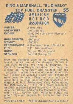 1971 Fleer AHRA Drag Champs Canadian #55 Jimmy King Back
