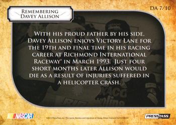 2013 Press Pass Legends - Remembering Davey Allison Blue #DA 7 Davey Allison / Bobby Allison Back