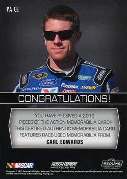 2013 Press Pass Redline - Pieces of the Action Red #PA-CE Carl Edwards Back