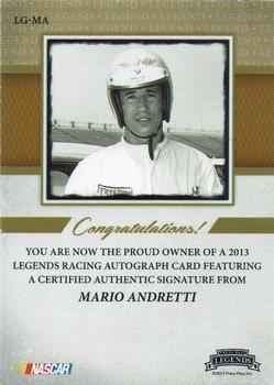 2013 Press Pass Legends - Autographs Silver #LG-MA Mario Andretti Back