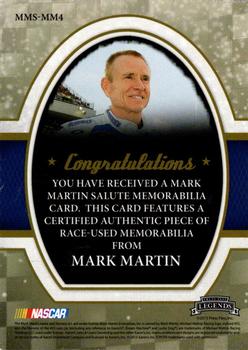 2013 Press Pass Legends - Mark Martin Salute Memorabilia Gold #MMS-MM4 Mark Martin Back