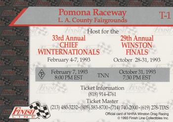 1993 Finish Line NHRA - Speedways #T-1 Pomona Raceway Back