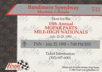 1993 Finish Line NHRA - Speedways #T-11 Bandimere Speedway Back