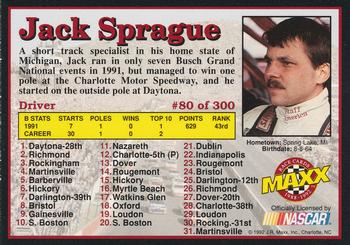 1992 Maxx (Black) #80 Jack Sprague Back