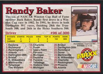 1992 Maxx (Black) #96 Randy Baker Back