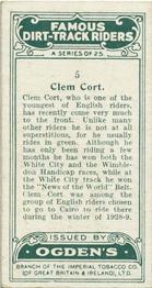 1929 Ogdens Famous Dirt Track Riders #5 Clem Cort Back