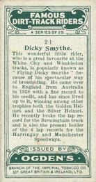 1929 Ogdens Famous Dirt Track Riders #21 Dicky Smythe Back