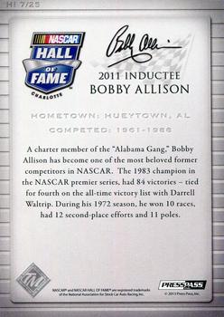 2014 Press Pass Total Memorabilia - Hall of Fame Plaques #HI 7 Bobby Allison Back