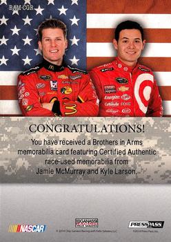 2014 Press Pass American Thunder - Brothers In Arms Relics Blue #BAM-CGR Chip Ganassi Racing with Felix Sabates Back