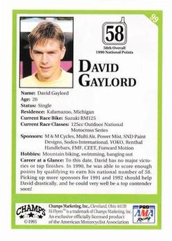 1991 Champs Hi Flyers #99 David Gaylord Back