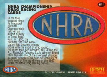 1997 Hi-Tech NHRA #HT-1 NHRA Header Card Back