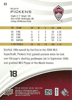 2010 Upper Deck MLS #33 Matt Pickens Back