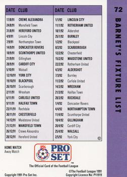 1991-92 Pro Set Fixtures #72 Barry Fry Back