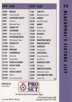 1991-92 Pro Set Fixtures #73 Dave Bamber Back