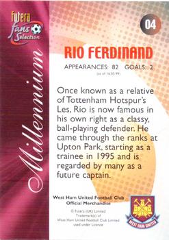 2000 Futera Fans Selection West Ham #4 Rio Ferdinand Back
