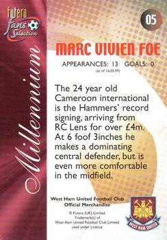 2000 Futera Fans Selection West Ham #5 Marc-Vivien Foe Back
