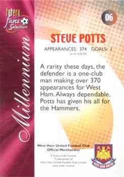 2000 Futera Fans Selection West Ham #6 Steve Potts Back