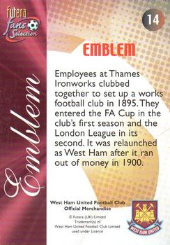 2000 Futera Fans Selection West Ham #14 The Emblem Back