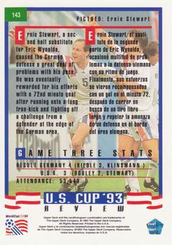 1993 Upper Deck World Cup Preview (English/Spanish) #143 Earnie Stewart Back