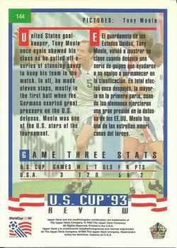 1993 Upper Deck World Cup Preview (English/Spanish) #144 Tony Meola Back