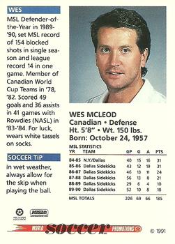 1991 Soccer Shots MSL #029 Wes McLeod  Back