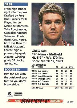 1991 Soccer Shots MSL #079 Greg Ion  Back