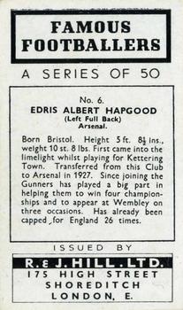 1939 R & J Hill Famous Footballers Series 1 #6 Eddie Hapgood Back