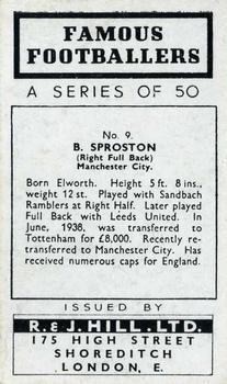 1939 R & J Hill Famous Footballers Series 1 #9 Bert Sproston Back