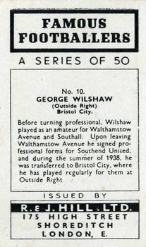 1939 R & J Hill Famous Footballers Series 1 #10 George Willshaw Back